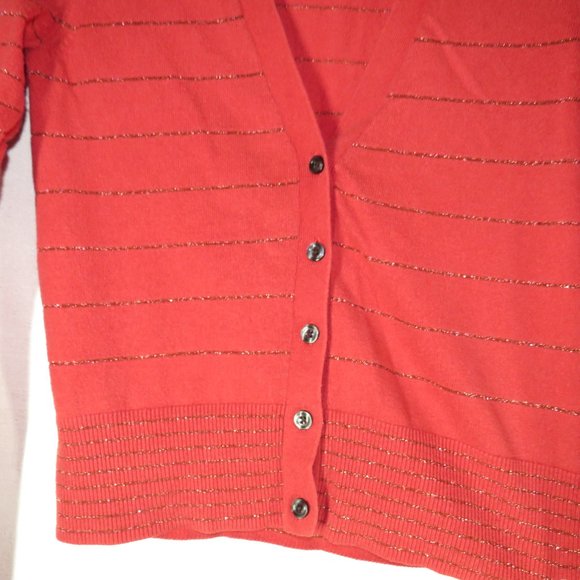 Women's Size Medium American Eagle Outfitters Red Striped V-Neck SweaterCardigan - Picture 4 of 7